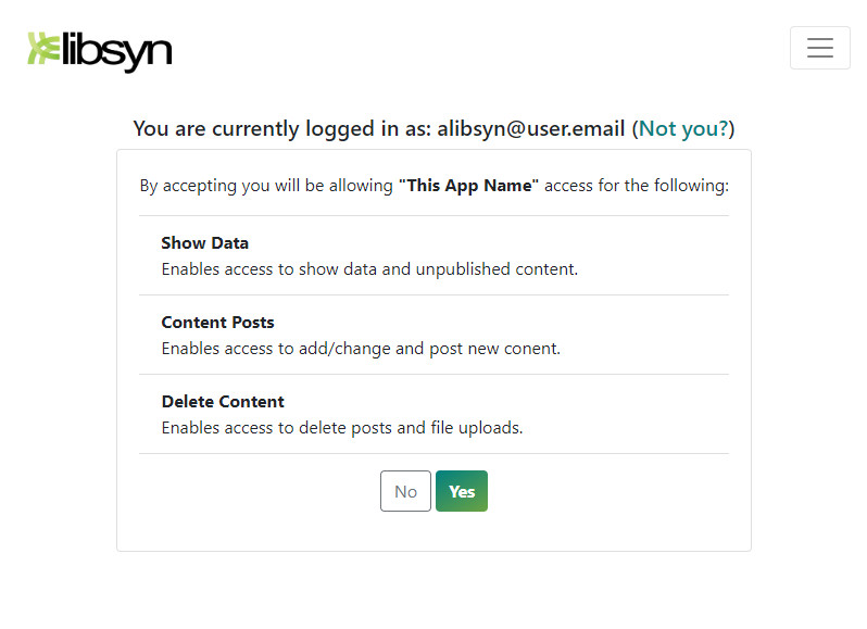 Libsyn API Login Page
